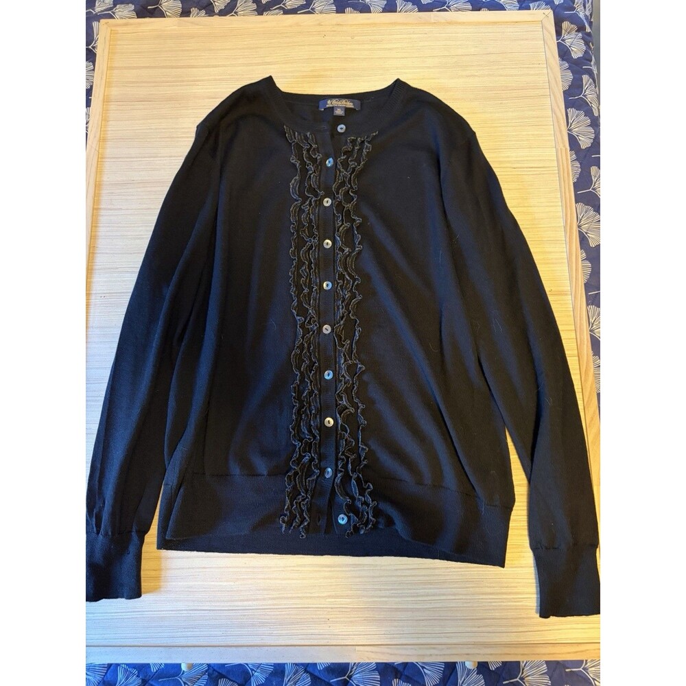 Brooks Brothers Women’s XL Black Merino Wool Ruffle Cardigan Sweater - Picture 4 of 7